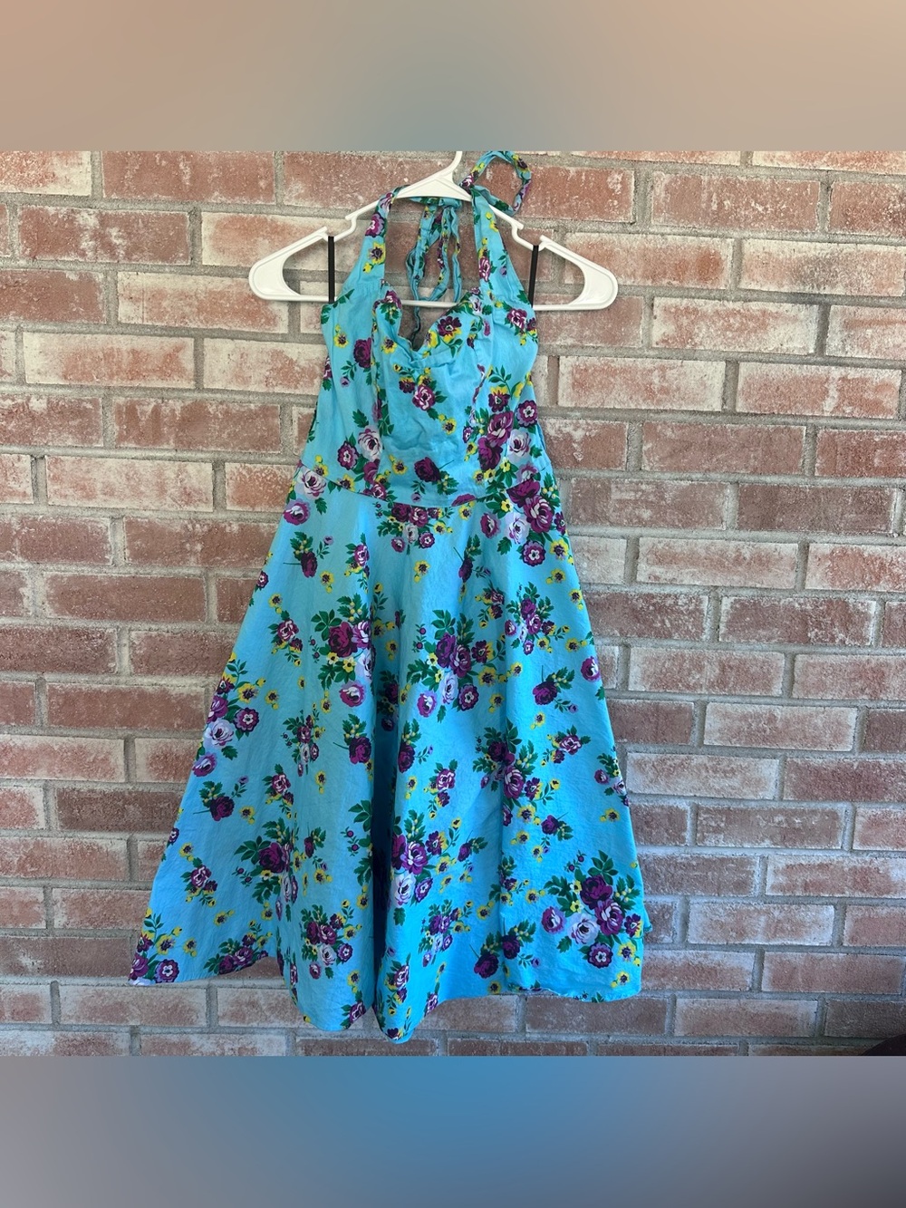 Hell Bunny Vixen Halter Pin Up Rockabilly Dress Retro Floral Women’s Small Blue - Picture 2 of 8